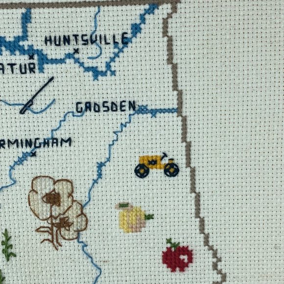 Wall Decor Alabama State Map Cross Stitch Framed Embroidery